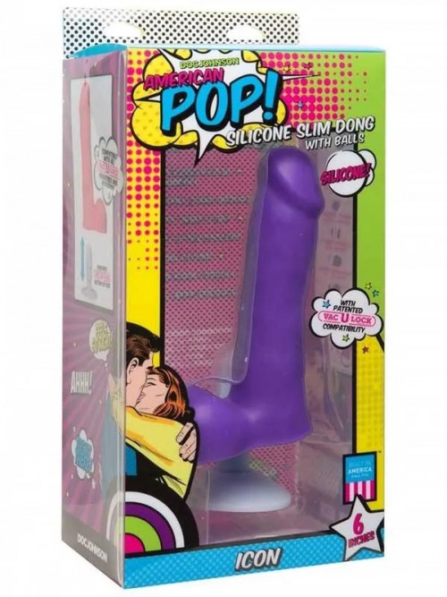 American Pop! Icon Slim 6″ Vac-U-Lock Özellikli Realistik Dildo 16.5 cm Mor 4