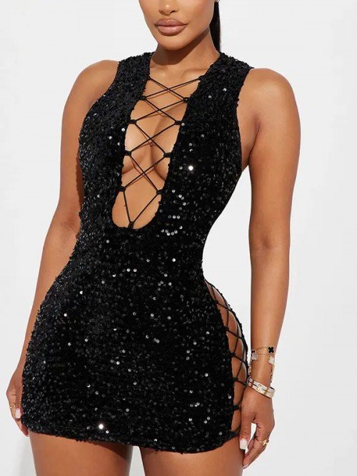 Seksi Mini Gece Elbisesi Payetli
