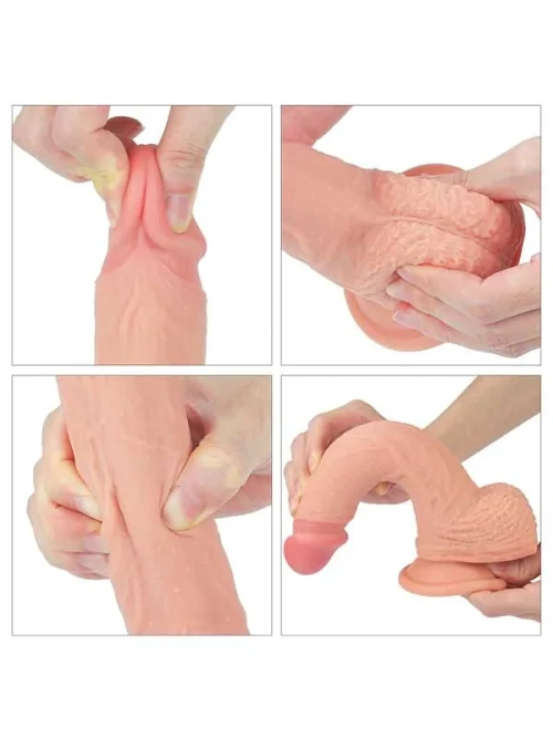 LoveToy Çift Katmanlı Platinyum Silikon Realistik Dildo 22 cm 5