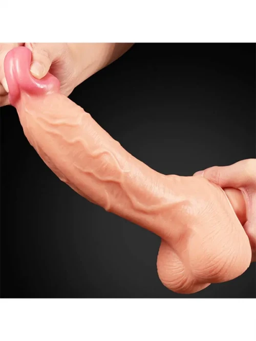 Çift Katmanlı Platinyum Silikon Realistik Dildo 25 cm 5