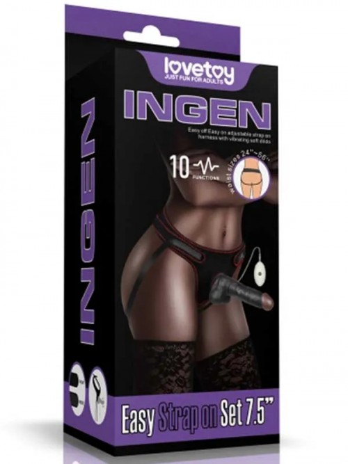 LoveToy Easy Strapon Set Belden Bağlamalı Titreşimli İçi Dolu 20 cm Siyah 3