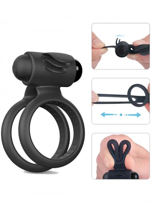 Çift Halkalı Klitoris Uyarıcılı Titreşimli Penis Halkası 2