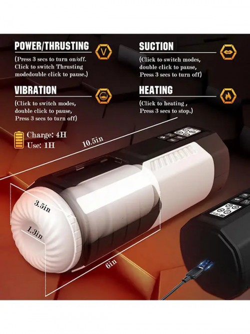 NOXXX Max Thrust Şarjlı Masturbatör İtme Emme Sıkma Titreşim Isıtma Modlu 3