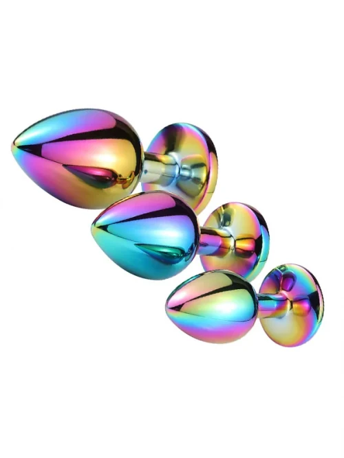 NOXXX Parlak Çok Renkli Taşlı Çelik Anal Plug 3’lü Set 3