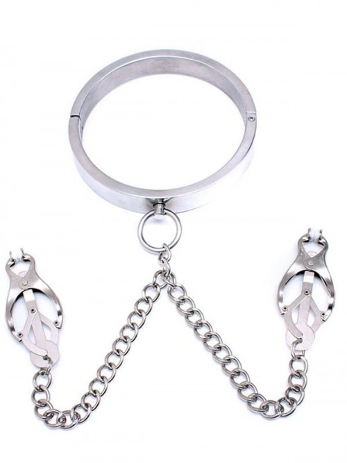 Çelik Boyun Tasması ve Zincirli Göğüs Ucu Klipsi 2