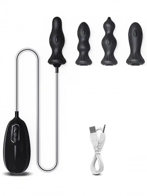 4 Farklı Silikon Plug’lı Şarjlı Titreşimli Şişirilebilir Anal Set Ek Resim
