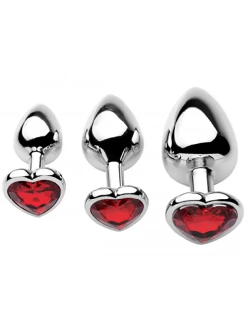 NOXXX Kalp Mücevherli Çelik Anal Plug 3’lü Set 3