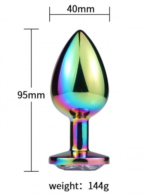 NOXXX Parlak Çok Renkli Büyük Boy Taşlı Çelik Anal Plug 4