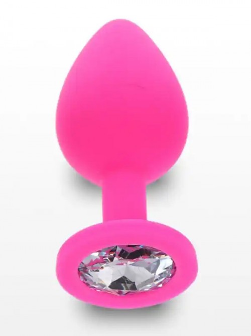 Silikon Taşlı Anal Plug Medium Pembe