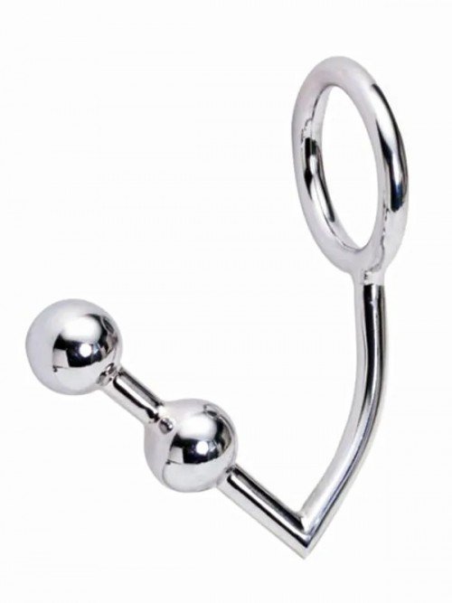 Stainless Steel Penis Halkalı Anal Plug Çift Boğumlu