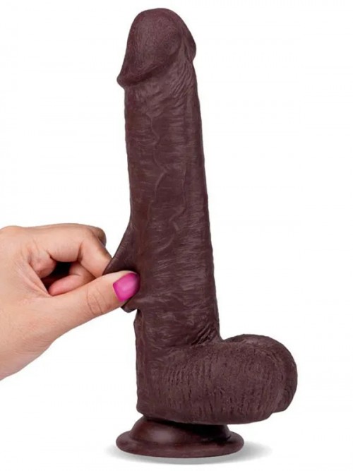 Real Skin 8″ Çift Katmanlı Kayan Derili Gerçekçi Siyah Penis 20 cm 3