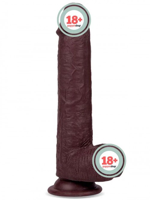 Real Skin 8″ Çift Katmanlı Kayan Derili Gerçekçi Siyah Penis 20 cm