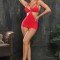 Kırmızı Simli Seksi Gece Elbisesi